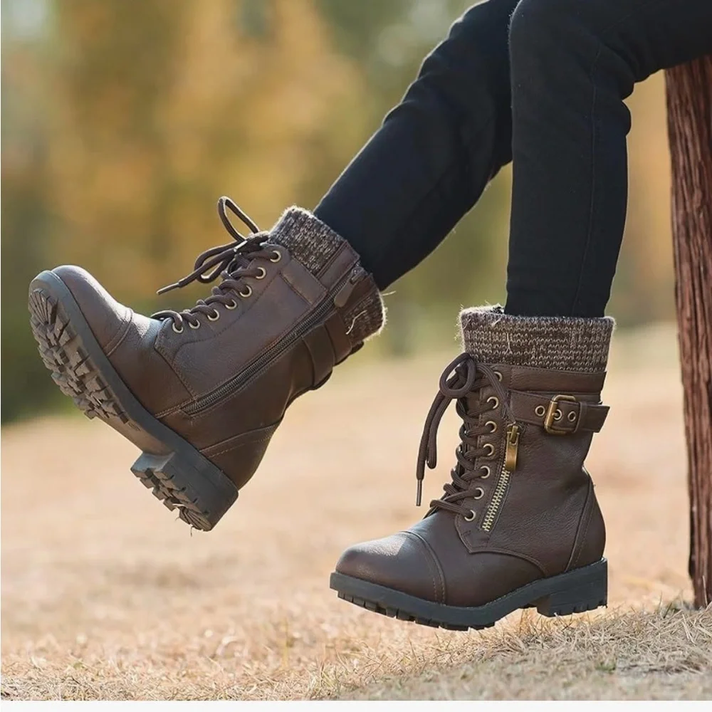 DREAM PAIRS Girl's Mid Calf Combat Ankle Lace up Boots size Little Girl 12